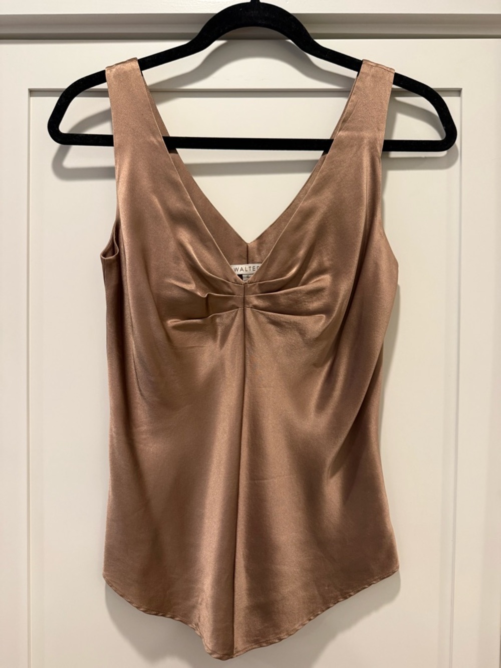 WALTER Silk Satin Charmeuse V-Neck Camisole in Taupe/Bronze SZ 6